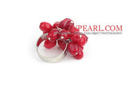 Fashion 7-8Mm Cluster Style Red Coral Loop Charm Flower Ring 
