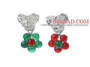 2013 Christmas Design Green Agate And Red Rhinestone Earrings