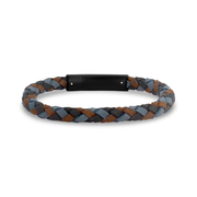 Black Blue and Brown Engravable Leather Bracelet