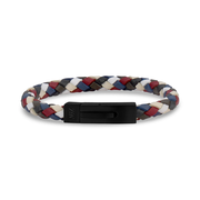 Kaleidoscopic Blue White Red Engravable Leather Bracelet
